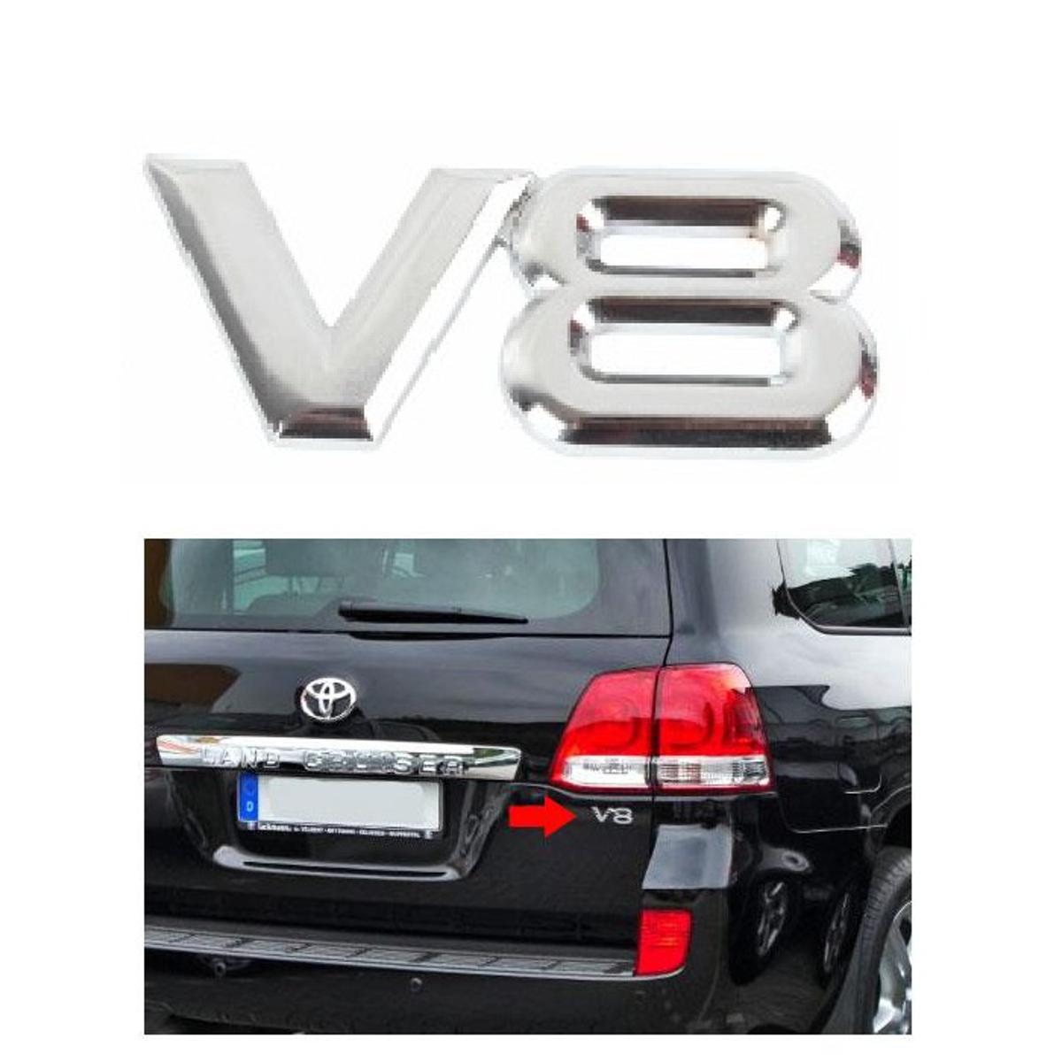 Toyota Land Cruiser 3D V8 Monogram | logo | Emblem With Double Tape Stainless Steel Chrome Plated Shine Size 7.5cm 3.2cm