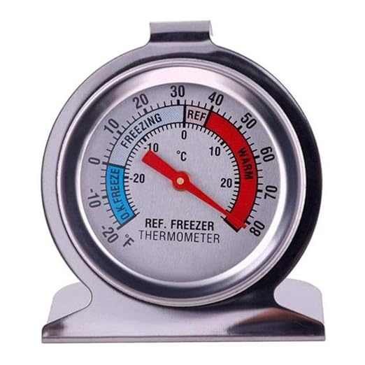 Refrigerator Thermometer Stainless Steel | Freezer Fridge Thermometer -20°F to 80°F with Red Indicator