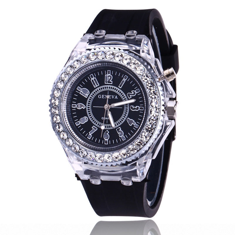Bright Personality Rhinestone Led Fashion Trend Male and Female Student Couple Jelly Quartz Watch Intelligent Community