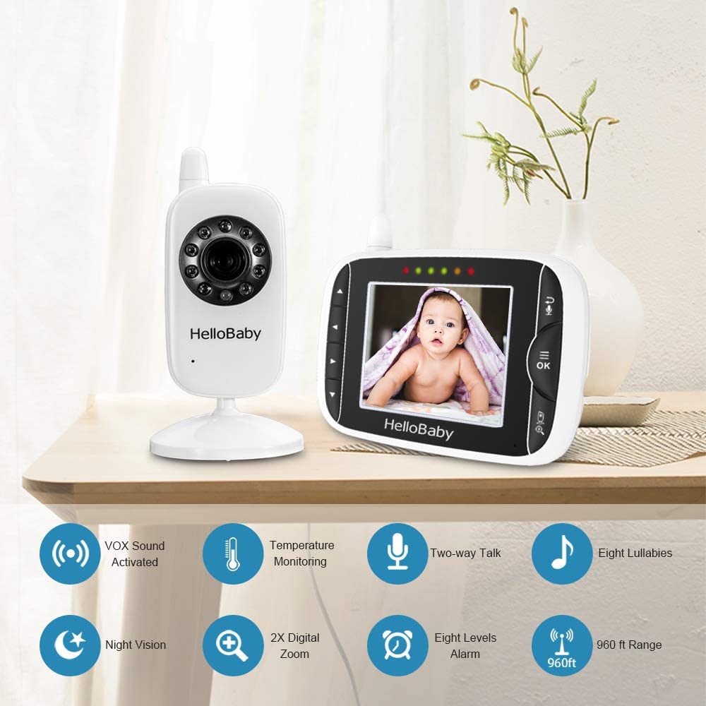 HelloBaby Video Baby Monitor with Night Vision & Temperature Sensor Two Way Talkback System (HB32)