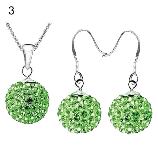 Gravitational wave 2Pcs/Set Women Ball Shaped Charm Rhinestone Hook Earrings Necklace Jewelry Gift