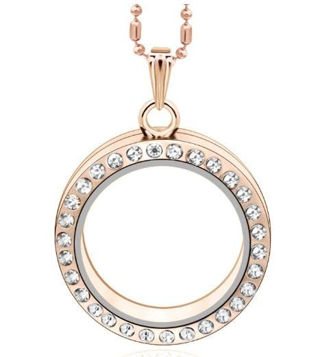 Rose Gold Circle Magnetic Floating Charm Locket 30mm x 30mm with 25 Inches Chain Pendant A One Gift