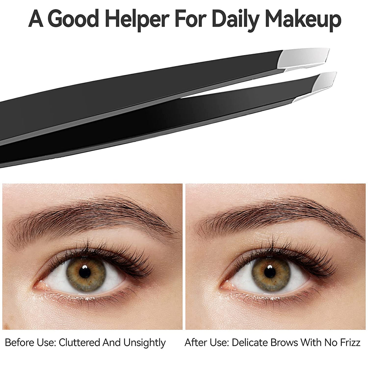 Roofa Spain Deluxe Slant Tip Tweezer Black Stainless Steel Tweezers | Professional Slant Tip For Eyebrows splinter removal, ingrown hair handling | Extra Sharp Hair Removal Tool | For Eyebrow Shaping | For Men And Women