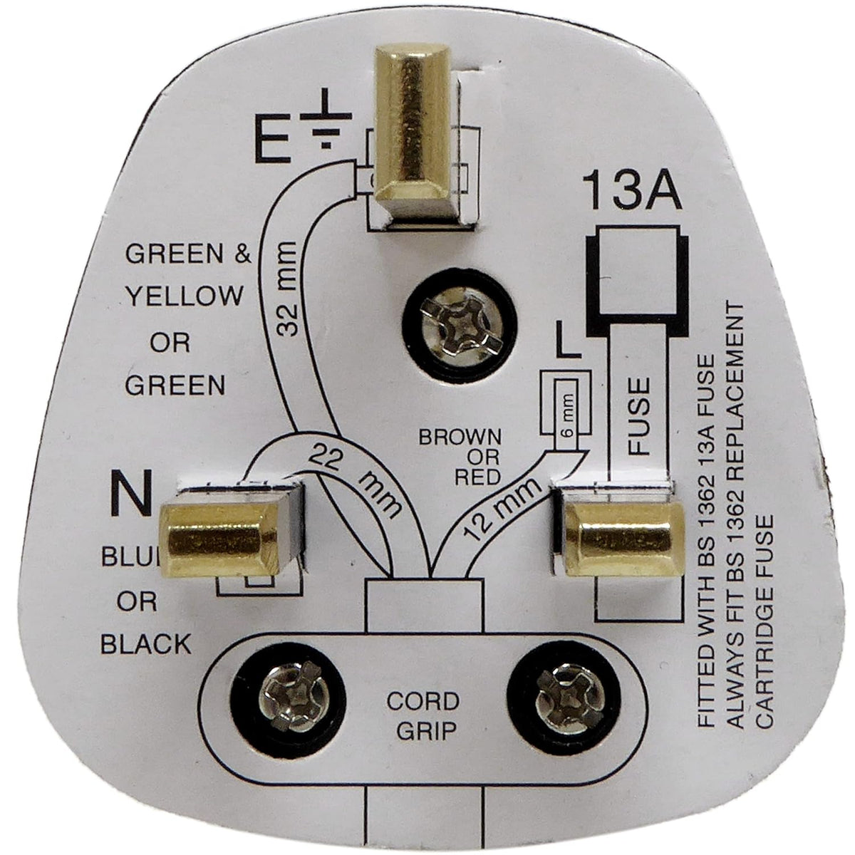13 Amp Fused Plug Top Black – 3 Pin Type G Mains Plug with Cord Grip | BS1363 Compliant