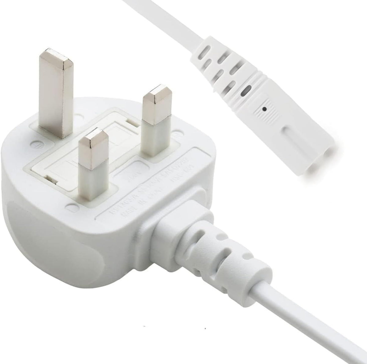 2 Pin Mains Cable IEC C7 UK Plug – 3 Meter White Power Cable for TV, Printer, Laptop Charger, PS4, PS5 & Xbox