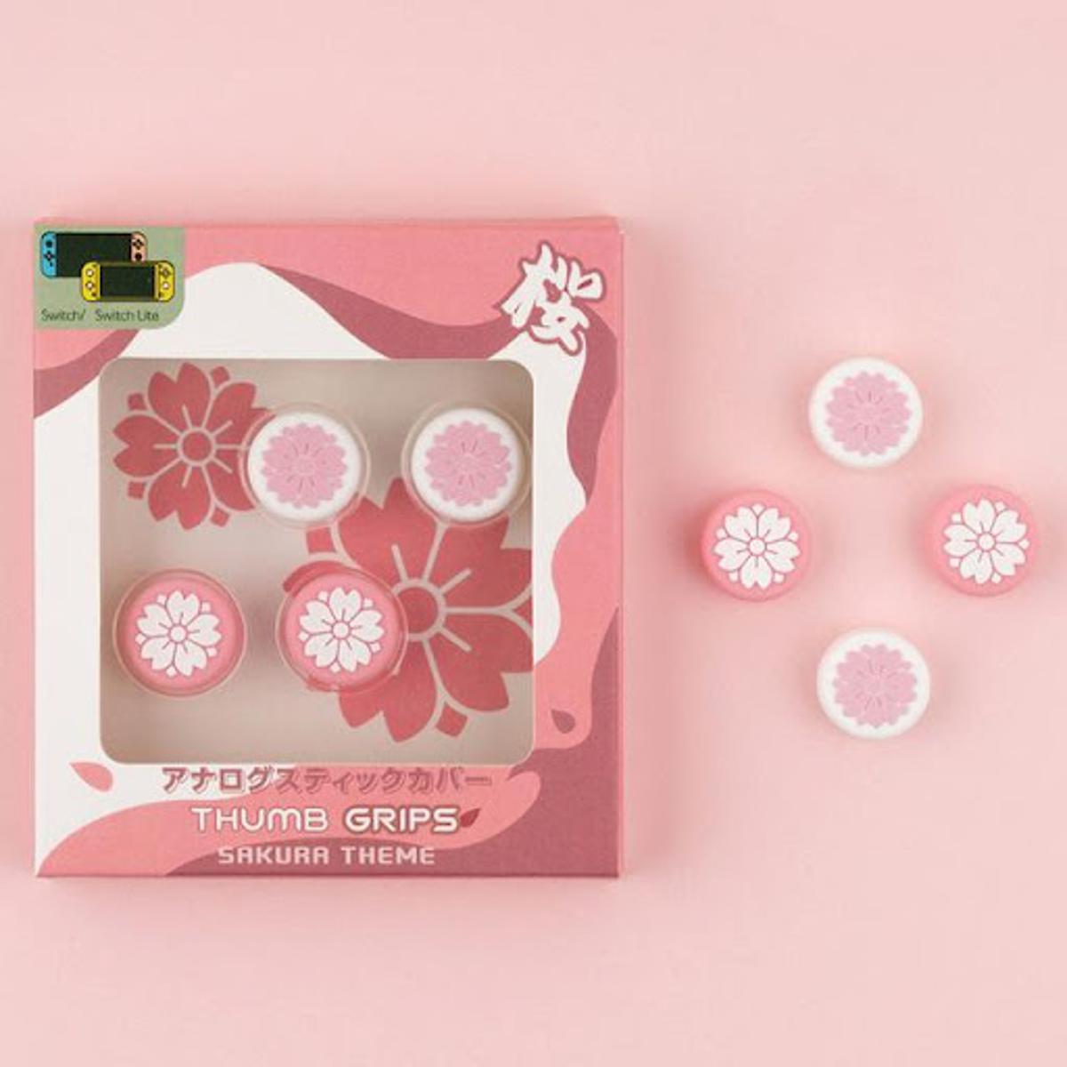 Sakura Flower Thumb Grip Caps, Joystick Cap for Nintendo Switch & Lite, Soft Silicone Cover for Joy-Con Controller (Pink&White)