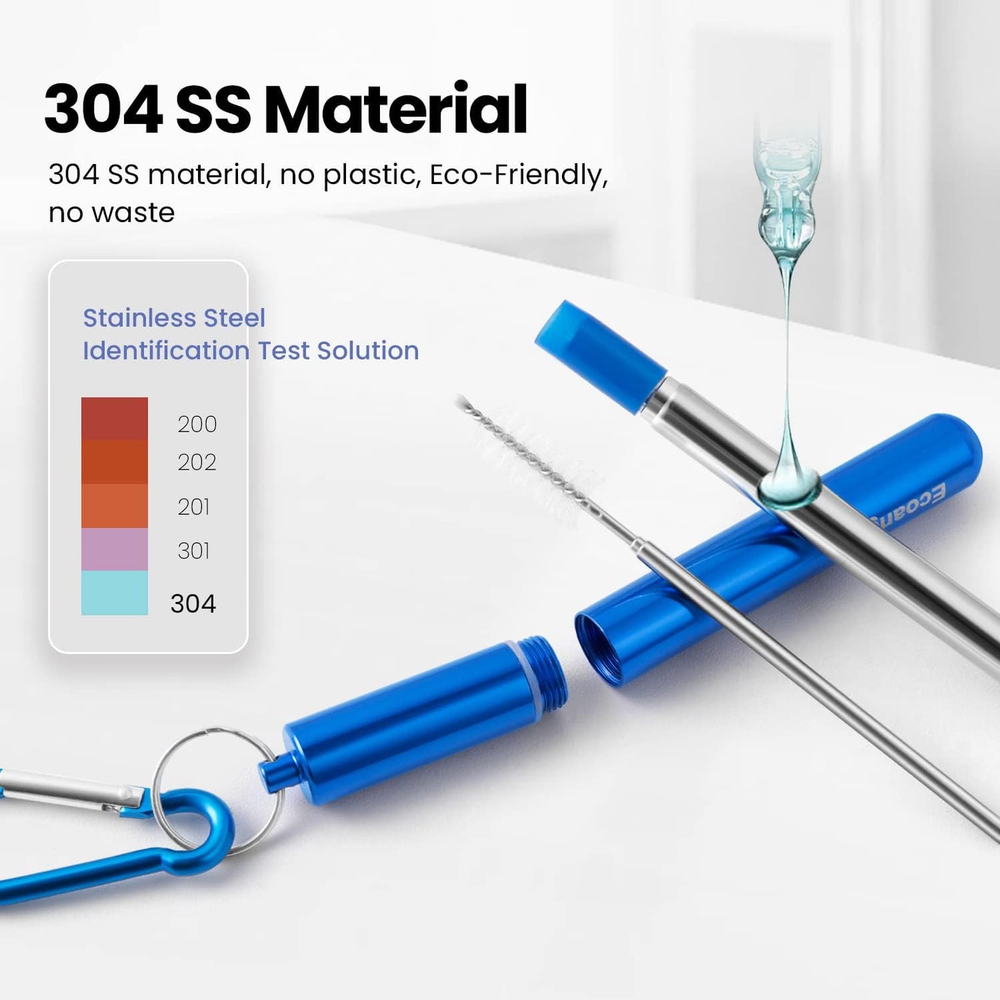 Stainless Steel Drinking Straws with Aluminum Case,Cleaning Brush,and Keychains