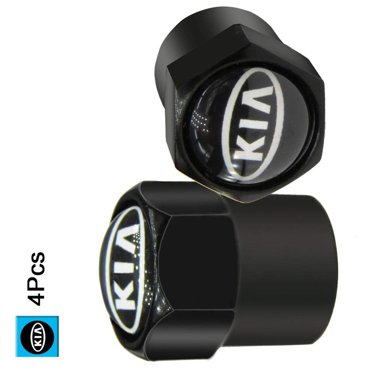 KIA Tire Valve Stem Caps Black Brass Air Dust Covers Universal Fit Car (4 Pack)