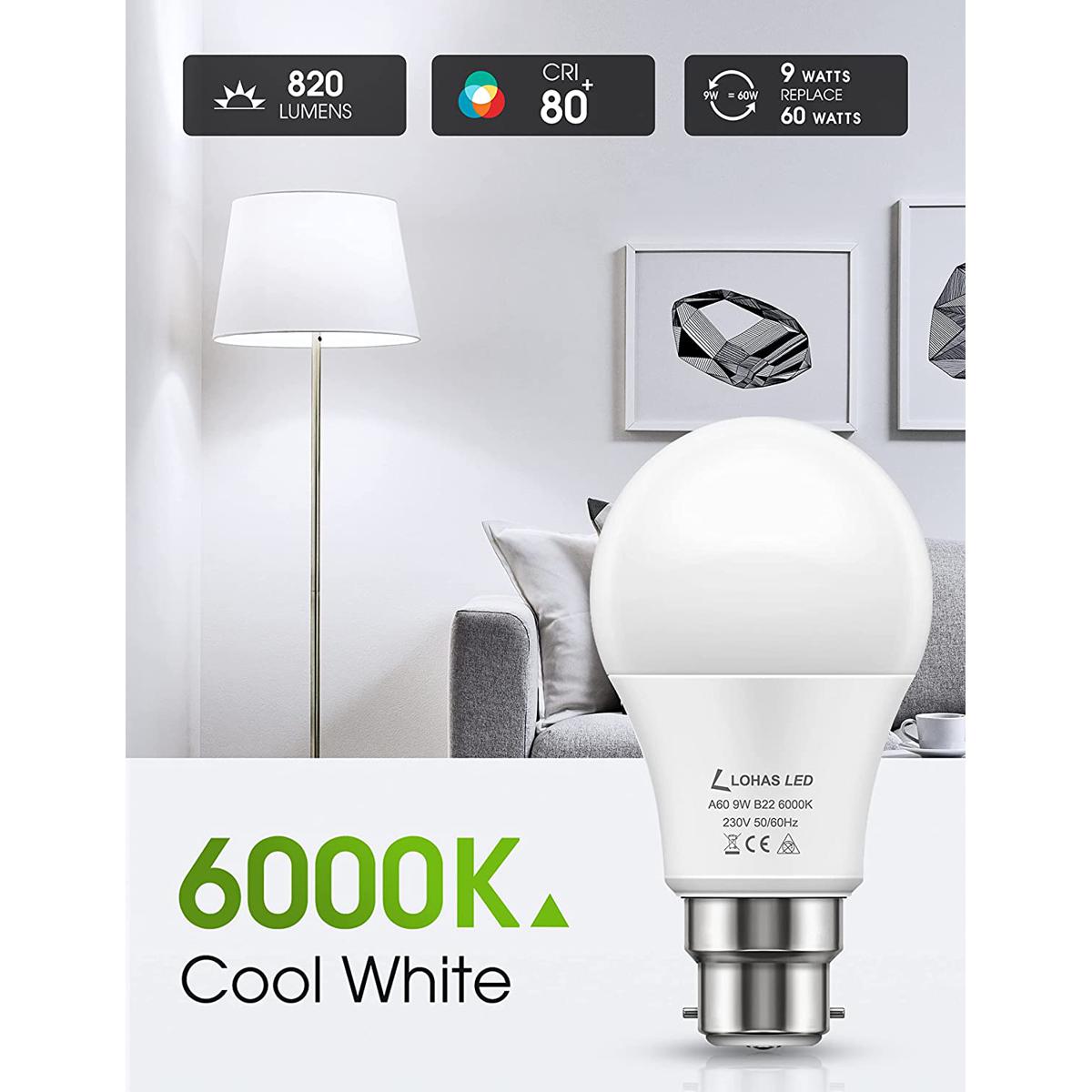 LED Bulb LOHAS A60 9W High Brightness B22 220V-240V 820LM Cool White 6000K