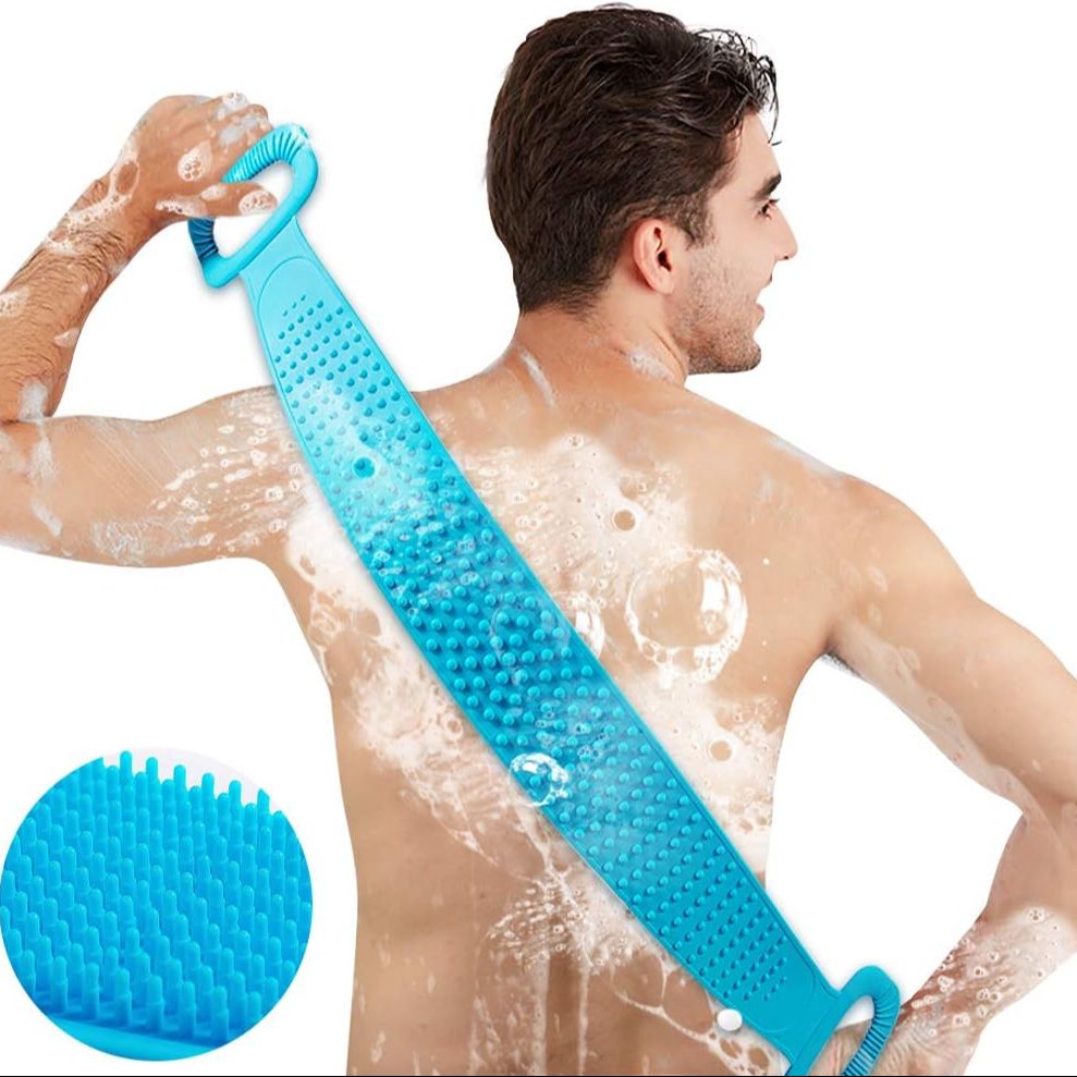 Body Wash Silicone 150g 62 x 11cm Body Scrubber Belt Double Side Shower Belt Silicone Bath Body Brush A One Back Cleaning Exfoliating Body Scrubber Bath Shower Towel Silicone Body Wash Scrubber Belt for Men and Women
