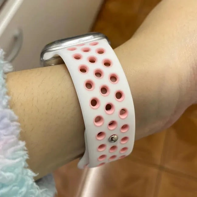 Breathable Sports i Watch Band Strap – Pink White 38mm 40mm Soft Smart Watch Belt