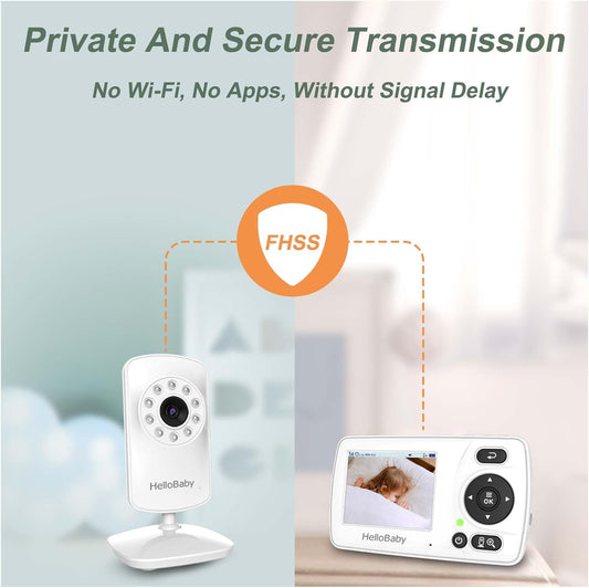 HelloBaby HB30 Video Baby Monitor Digital Camera & Audio | No WiFi • No App | Safe & Secure | 2.4” Portable Screen