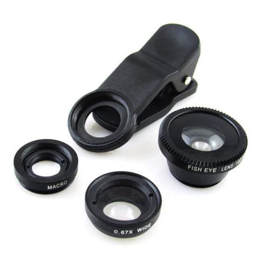 Fish Eye Lens 3 In 1 Metal Mobile Lenses Fish Eye Clip-On Wide Angle Camera Lens for Phone – Compatible with All Smartphones, Tablets, iOS & Android