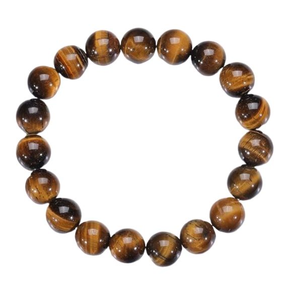 Lucky Brown and Black Tiger Eye Natural Stone Bracelet, Elastic with 8 mm Beads