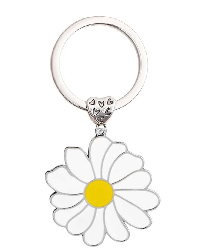 Cute Daisy Keychain, Flower Keychain, Keyring for Women, Car Key Chain Accessories, Novelty Flowers Keyrings, Bag Accessories, Travel Deco, Accessories Gifts for Girls Women (White)