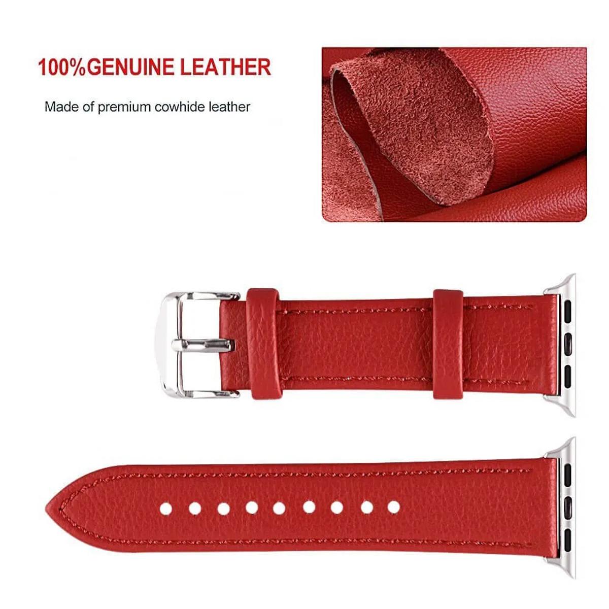 Leather i Watch Band – Red 42mm 44mm 45mm 49mm Rose Gold