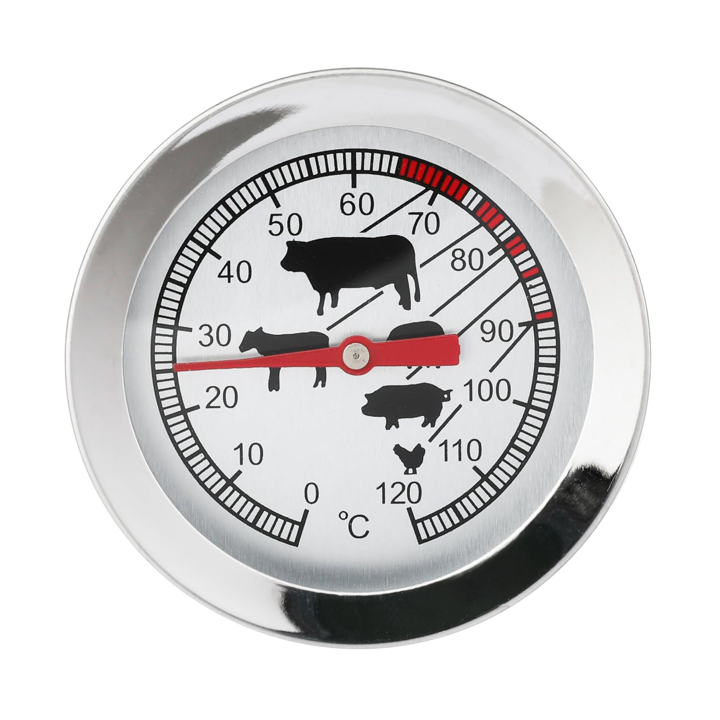 Stainless Steel Roasting Thermometer, Analogue and Wireless Meat Thermometer for Kitchen and Grill, Ideal Steak, Meat, Poultry, 5.3 x 11 cm