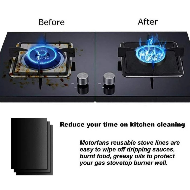 Gas Stove Hob Burner Liners Mat Covers Set of 3 - 100% Non-Stick Mats, Heavy Duty, Reusable Heat Resistant for Gas, Charcoal or Electric Kitchen chula Grills Range Protectors - Easy to Clean - 15.75 x 13-Inch, Black