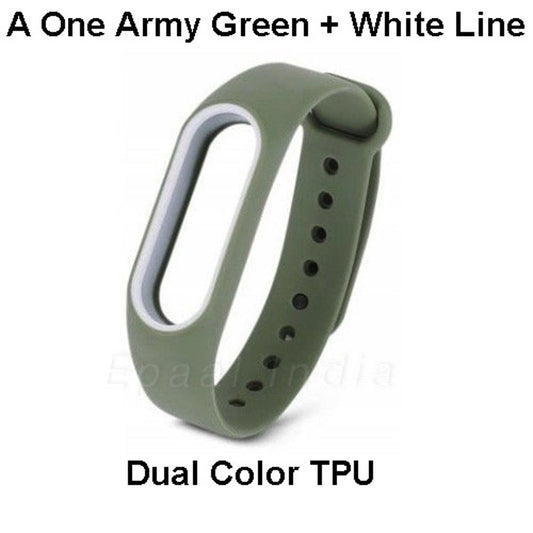 Dual Color Silicone Strap for Mi Band 2 mi 2 Army Green + white line mi2 TPU strap A One