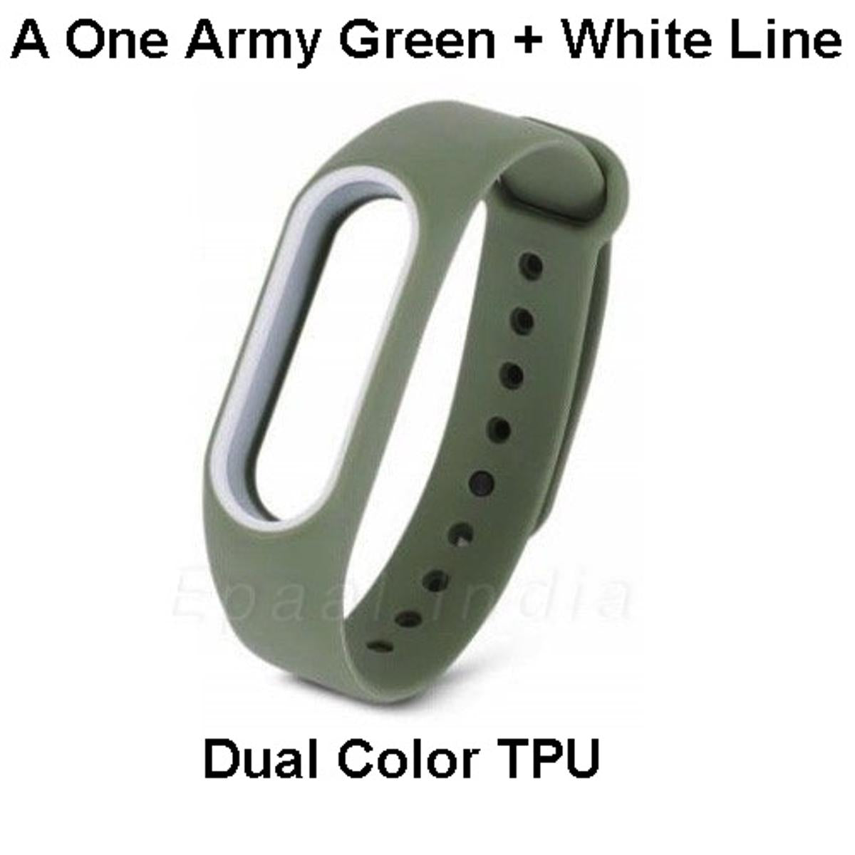 Dual Color Silicone Strap for Mi Band 2 mi 2 Army Green + white line mi2 TPU strap A One