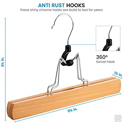 1 PC A One High-Grade Wooden Pants Hangers with Clips Non Slip Skirt Hangers, Smooth Finish Solid Wood Jeans/Slack Hanger with 360° Swivel Hook - Pants Clip Hangers for Skirts, Slacks - Clamp Hangers