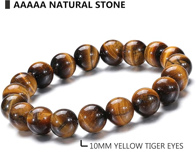 Lucky Brown and Black Tiger Eye Natural Stone Bracelet, Elastic with 8 mm Beads
