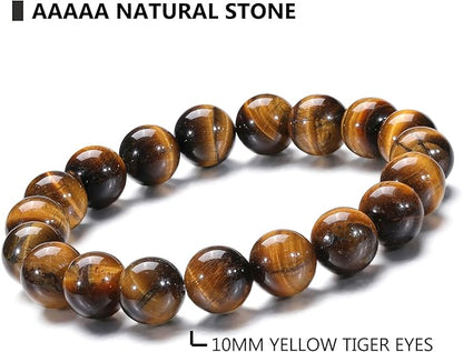 Lucky Brown and Black Tiger Eye Natural Stone Bracelet, Elastic with 8 mm Beads