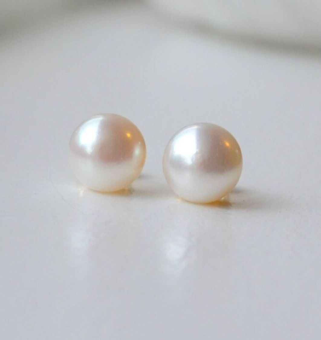 White Freshwater Pearl Stud Earrings 10mm for Women & Girls – Elegant Fashion Jewelry