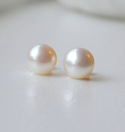 White Freshwater Pearl Stud Earrings 10mm for Women & Girls – Elegant Fashion Jewelry