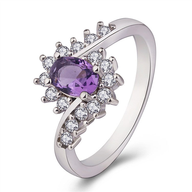 European and American popular zircon inlaid royal Stone 925 silver-plated white gold ring simple and generous oval center Long Life Coating Premium Quality Ring Best For Gift and Self Use