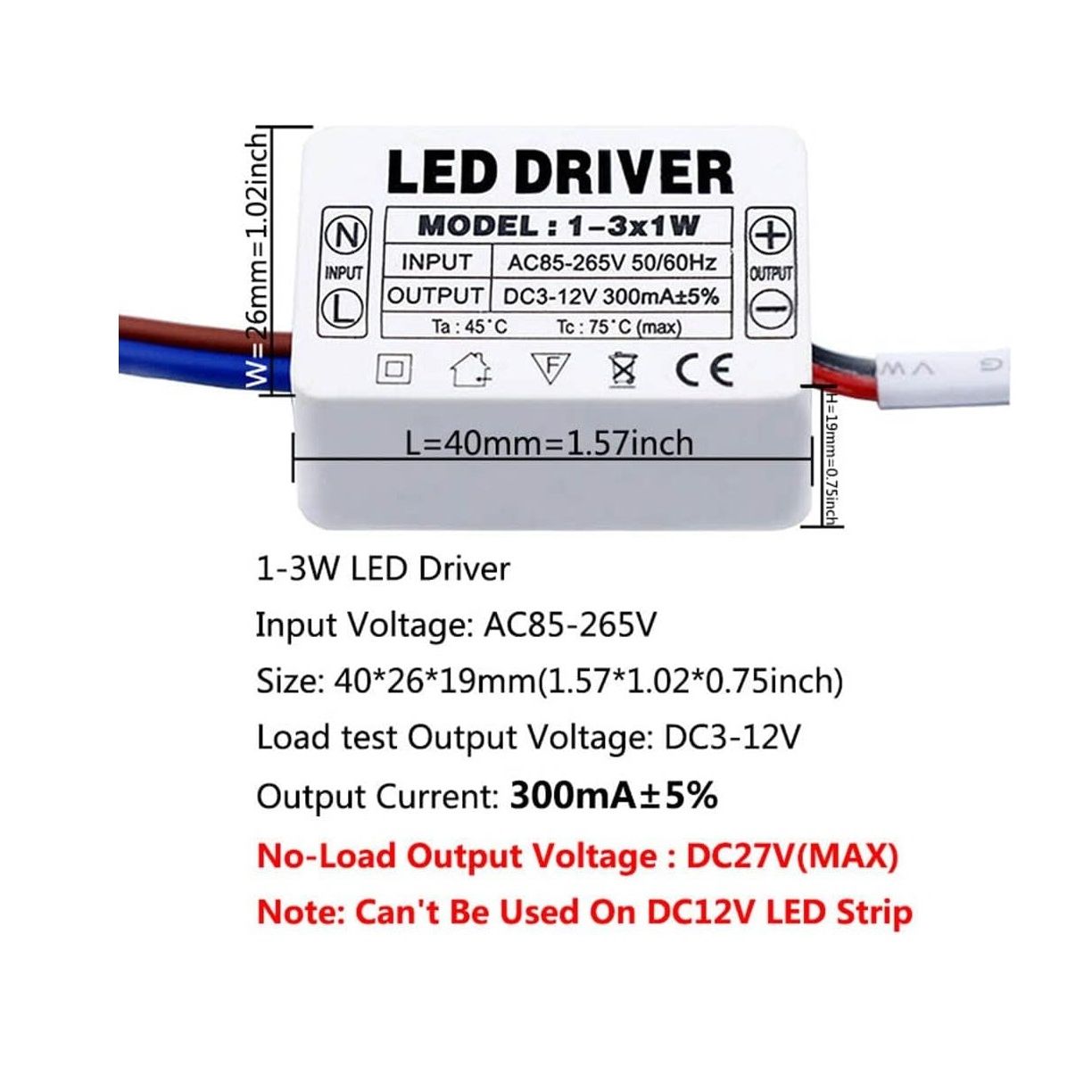 LED Driver 1-3x1W LED Power Supply Adjustment Unit AC 85-265V to DC 3-12V 300mA Transformer Driver for LED Lights