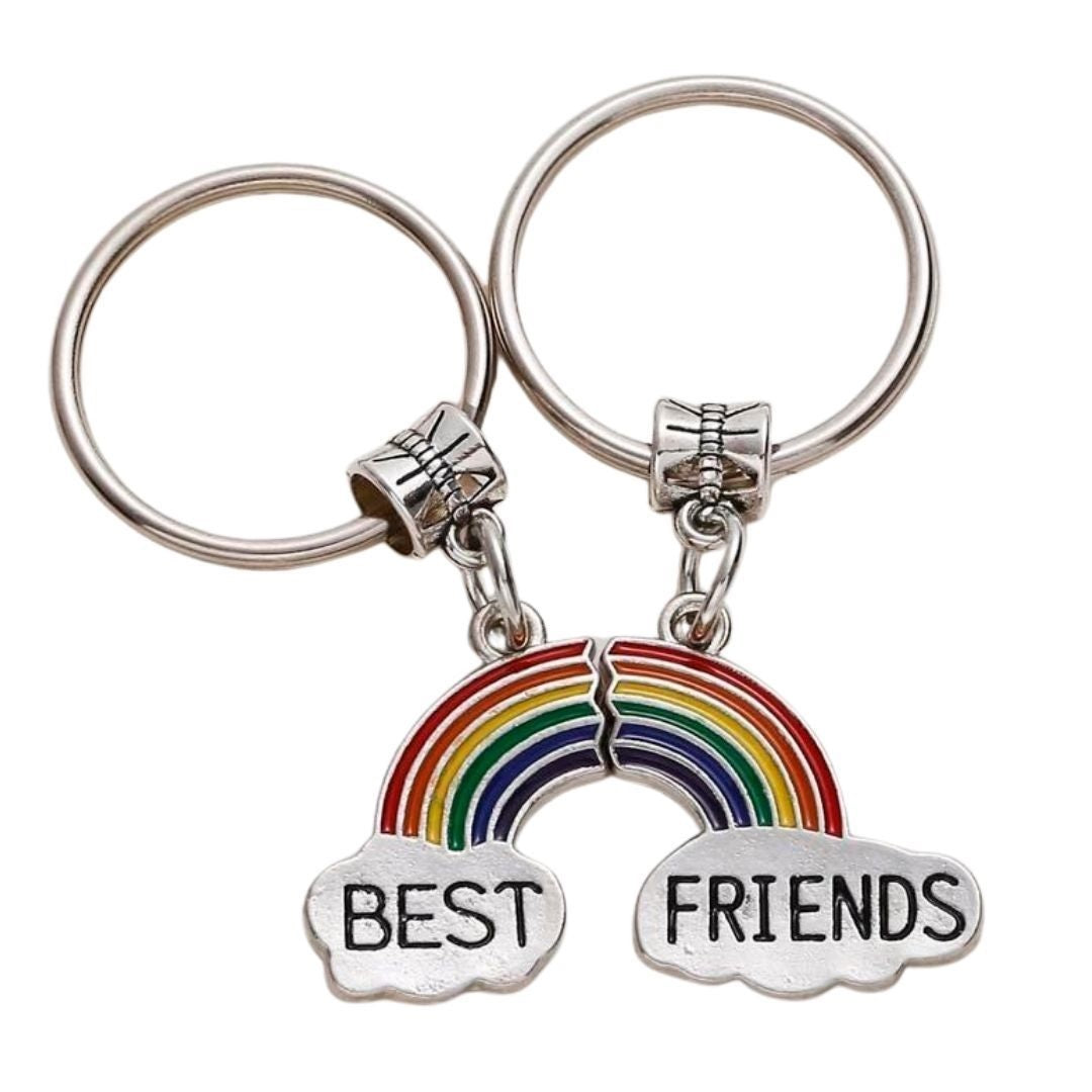 Best Friends Rainbow Charm Metal Keychain Gift 2 Piece
