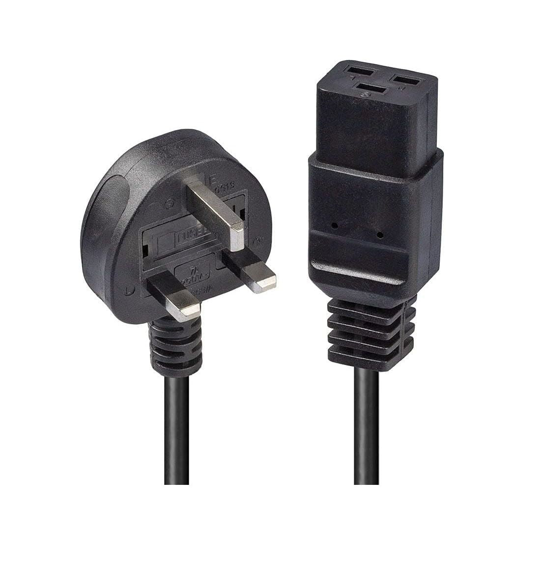 2 Meter UK 3 Pin Plug to IEC C19 Power Cable Black – Heavy Duty Power Cord for Server, UPS & PDU