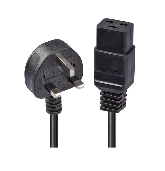 2 Meter UK 3 Pin Plug to IEC C19 Power Cable Black – Heavy Duty Power Cord for Server, UPS & PDU