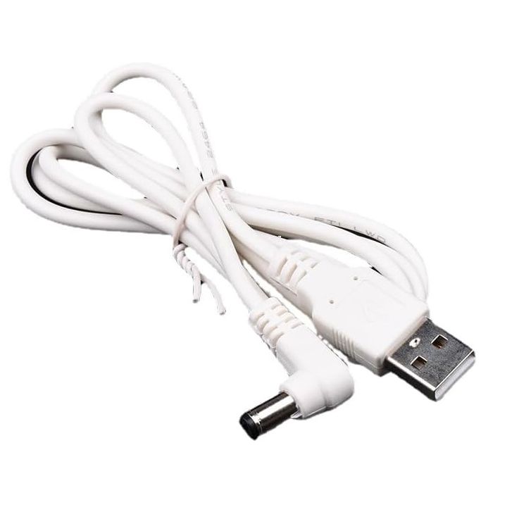 USB Male to 3.3mm Power Cable 1 Meter – 90° Angle Jack 5V 24AWG White Charging Cable for 3.3mm Devices
