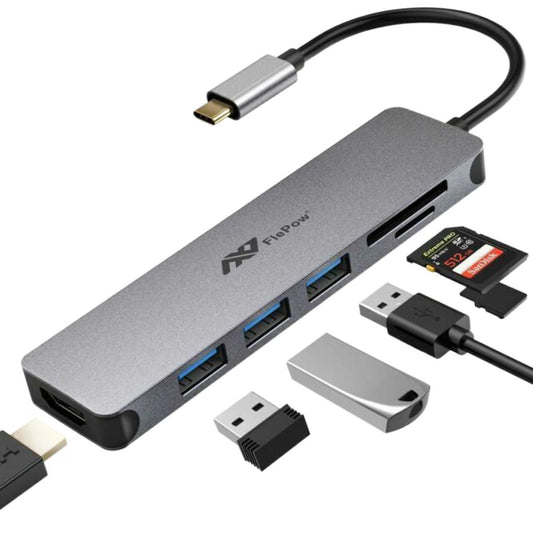 Flepow USB C Hub Multiport Adapter 4K HDMI Output, 3 USB 3.0 Ports, SD/Micro SD Card Reader for Ma Book Pro, XPS Type C Devices Model UCN 3281
