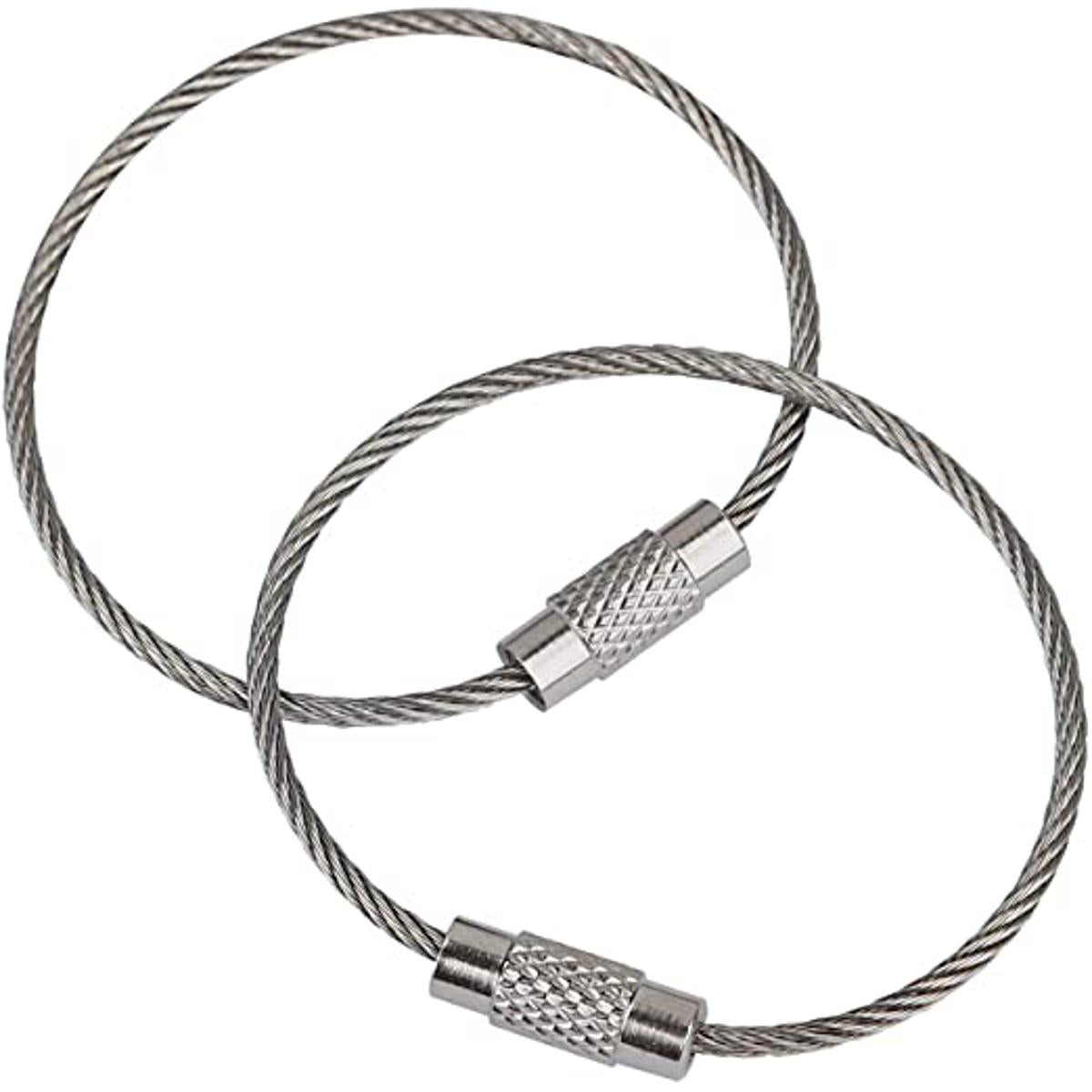 2 Pcs Stainless Steel Wire Key chains Cable Loop Key Ring Multi-Purpose Useful A One Long Life Time Premium Quality Gift Key Chan Screw Locking Outdoor Hiking Fashion