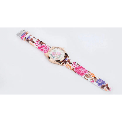 Girl's Silicone Printed Flower Causal Quartz WristWatch