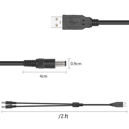 2 Ft USB to Dual DC Splitter Cable 5V – USB to 2 DC 5.5x2.1mm Barrel Jack Power Cable for Router, LED Light, Fan & Small Appliances