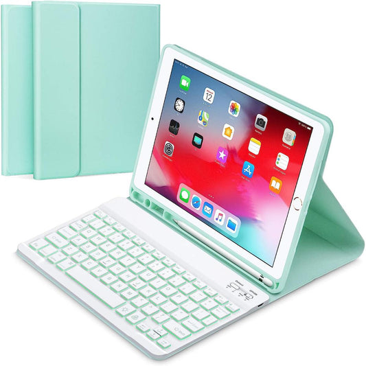 Keyboard & Case 10.2" 9th/8th/7th Gen for i-Pad 2021/2020/2019, Wireless Detachable BT Keyboard Case with Pencil Holder Compatible for Pad 10.2"/  Aír 3/  Pro 10.5 Green(Tab Not Included)