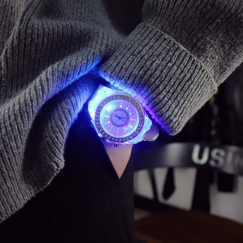 Bright Personality Rhinestone Led Fashion Trend Male and Female Student Couple Jelly Quartz Watch Intelligent  Community
