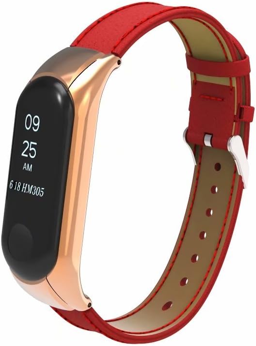 Leather Metal Frame Watch Strap for Xiaomi Mi Band 4 no wath included