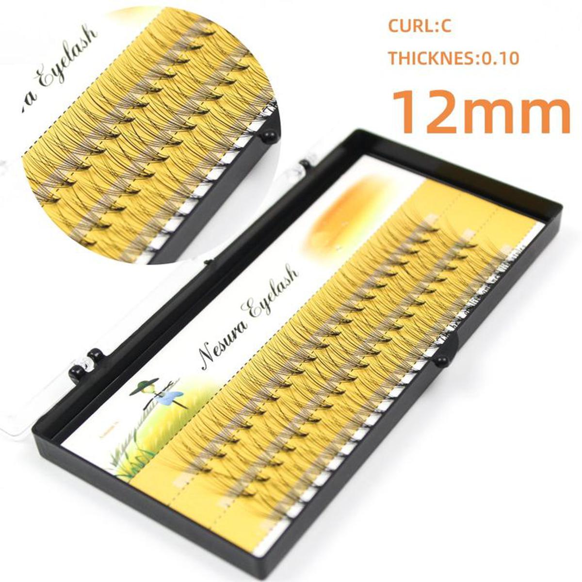 Nesura Eyelash - Tufts of artificial eyelashes - Premium - 12 mm Natural Makeup Individual Eyelash Extension Cosmetic False Eyelashes 60 cluster