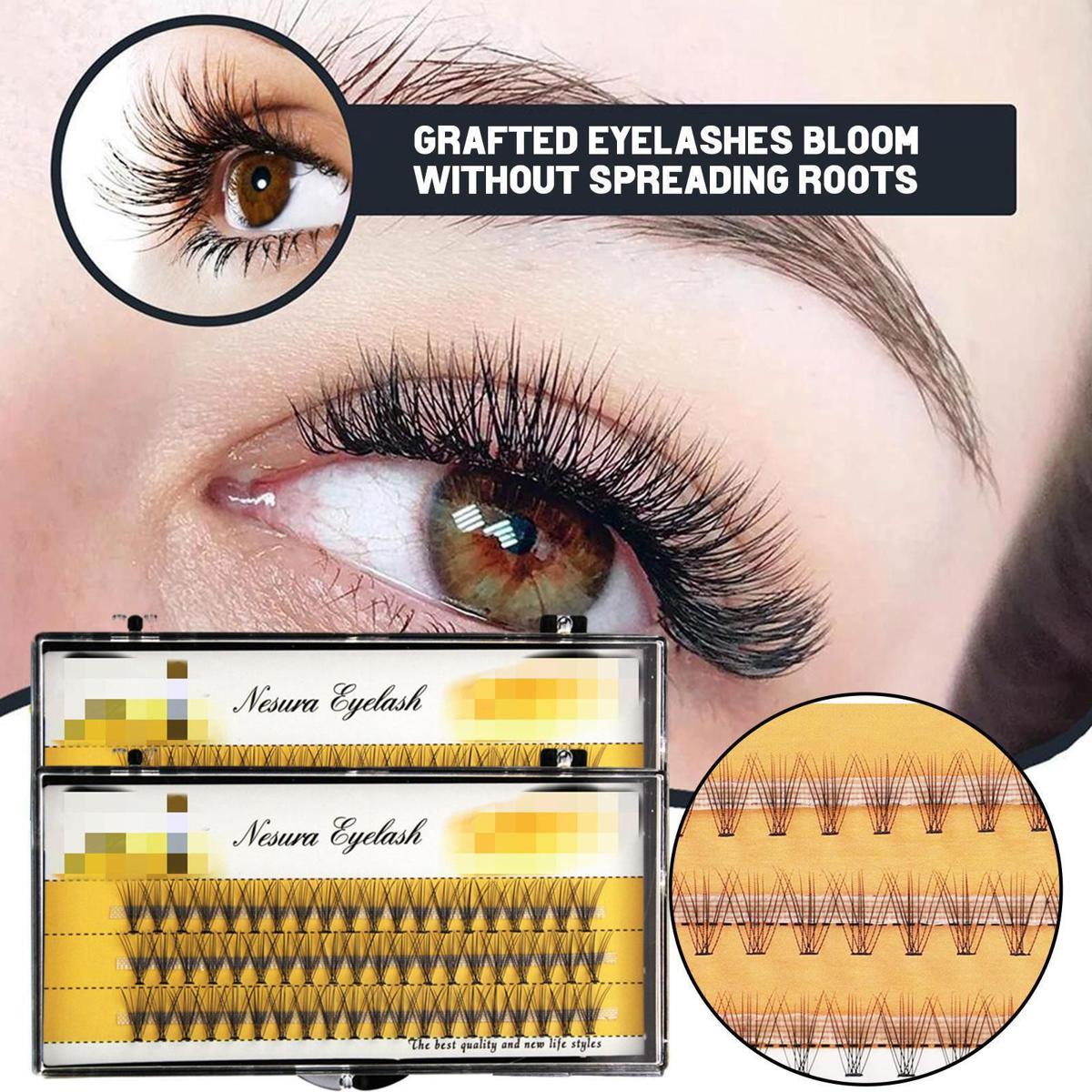 Nesura Eyelash  35 per Row Makeup Individual False Eyelashes Eye Lash Cluster Thickness 0.07mm C Curl long 14mm , 3D