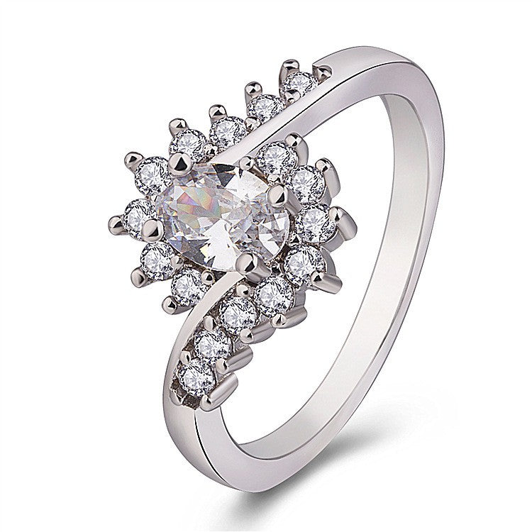 European and American popular zircon inlaid royal Stone 925 silver-plated white gold ring simple and generous oval center Long Life Coating Premium Quality Ring Best For Gift and Self Use