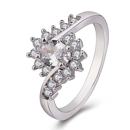 European and American popular zircon inlaid royal Stone 925 silver-plated white gold ring simple and generous oval center Long Life Coating Premium Quality Ring Best For Gift and Self Use