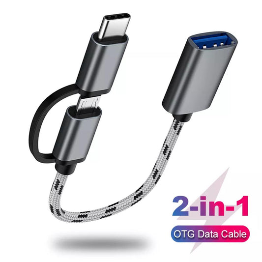 2 in 1 Micro USB & Type C OTG Cable Premium Quality | Fast Data Transfer & USB On-The-Go Support | Universal Mobile & Accessories Connector