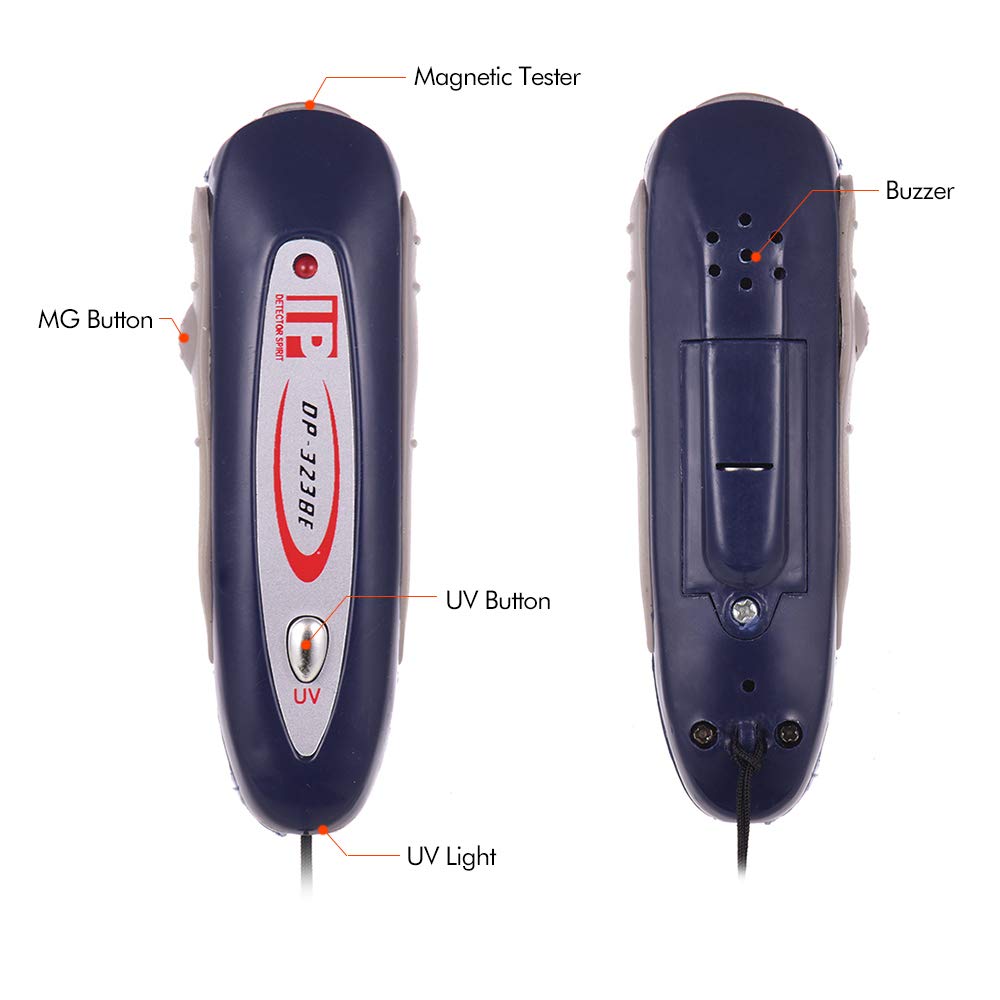 Money Detector, UV plus Light Magnetic Head Detector with anyard Portable Mini 2 In 1