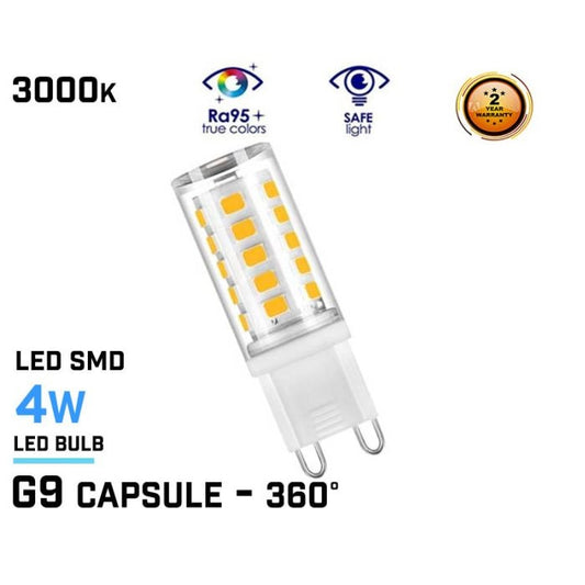 G9 LED Capsule Bulb 4W - 3000K Warm White - viewing angle 360° - 220/240 AC - Led SMD Not dimmable 90% Energy Saving 32 LED