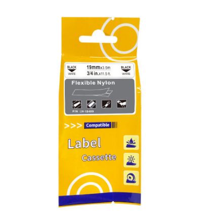 Printer White Nylon Ribbon Cartridge 19mm x 3.5m Black on White Flexible Label Tape 3/4 Inch